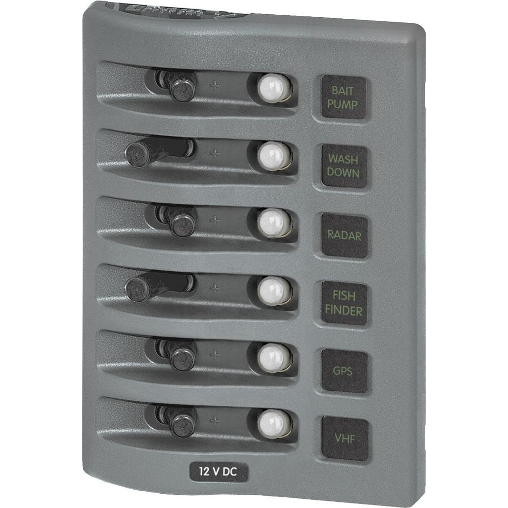 Blue Sea 4376 WeatherDeck Water Resistant Circuit Breaker Panel 6 Position Grey 4376