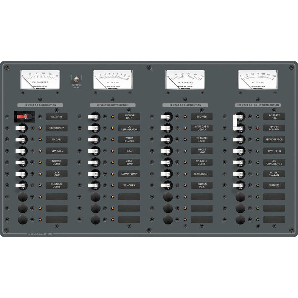Blue Sea 8095 AC Main 8 Positions DC Main 29 Positions Toggle Circuit Breaker Panel White Switches 8095
