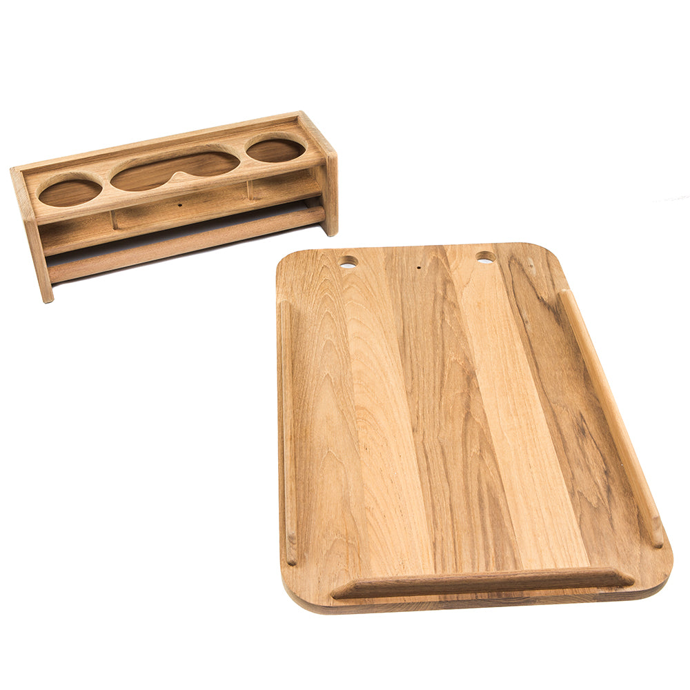 Whitecap Teak Drinkholder wRemovable Cockpit Table Top Holds 4 Glasses 61394C