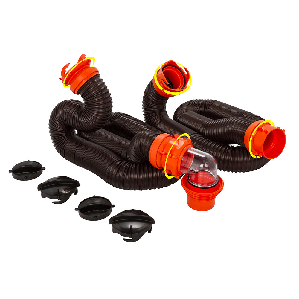 Camco RhinoFLEX 20 Sewer Hose Kit w4 In 1 Elbow Caps 39741