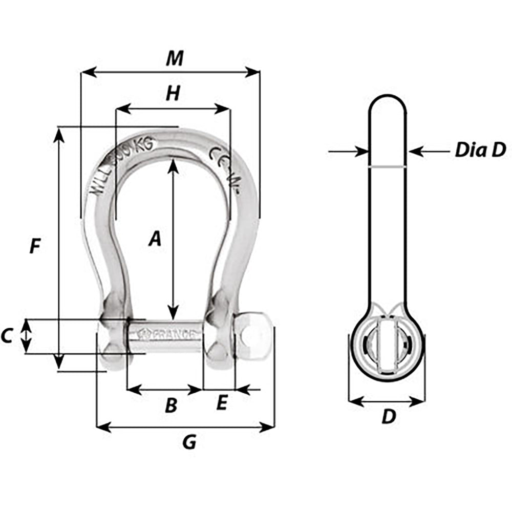 Wichard Not SelfLocking Bow Shackle 16mm Diameter 58 01247