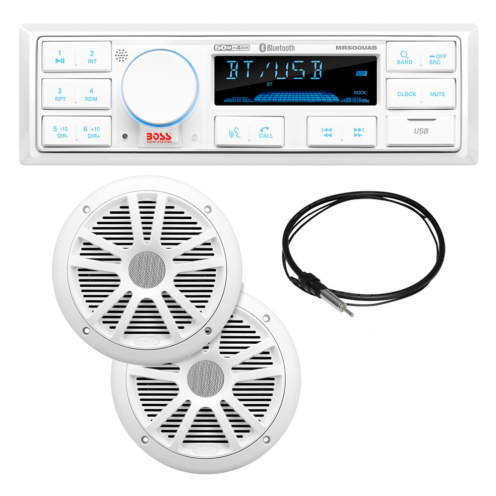 Boss Audio MCK500WB6 Kit wMR500UAB 2 MR6W Speakers MRANT10 Antenna  White Remote MCK500WB6