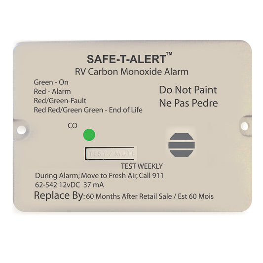 SafeTAlert 62 Series Carbon Monoxide Alarm  12V  RV Flush Mount  White 62542WT