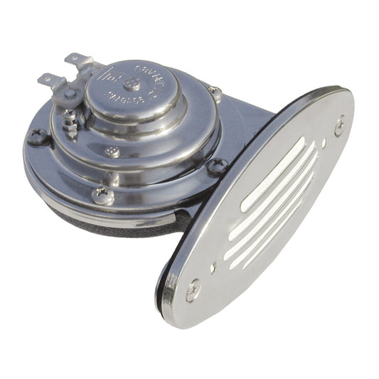 Schmitt Marine Mini Stainless Steel Single DropIn Horn wStainless Steel Grill  12V High Pitch 10051