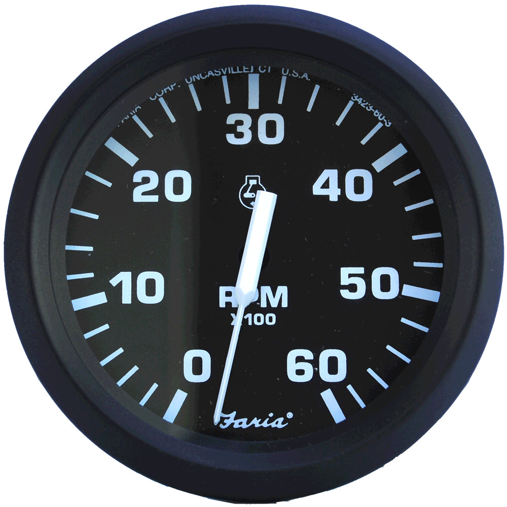 Faria Euro Black 4 Tachometer  6000 RPM Gas  Inboard  IO 32804