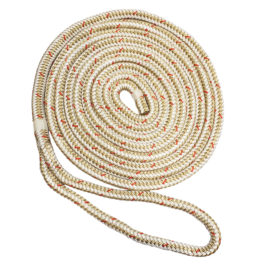 New England Ropes 58 Double Braid Dock Line  WhiteGold wTracer  35 C50592000035