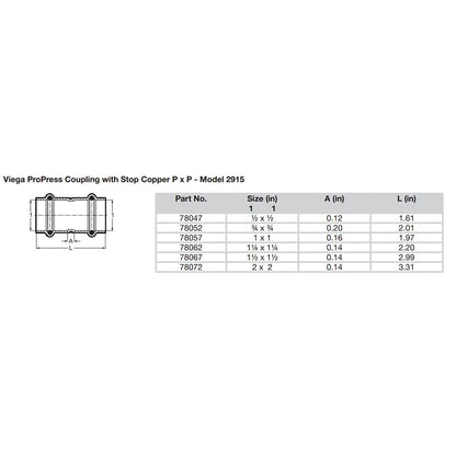 Viega ProPress 1 Copper Coupling wStop  Double Press Connection  Smart Connect Technology 78057