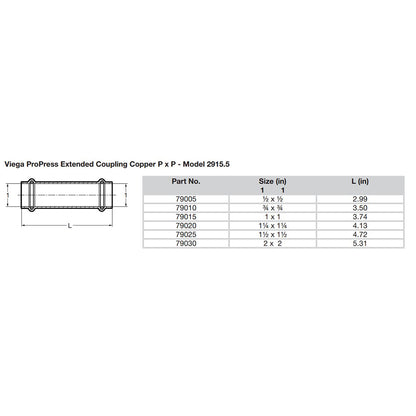 Viega ProPress 12 Extended Coupling wo Stop  Double Press Connection  Smart Connect Technology 79005