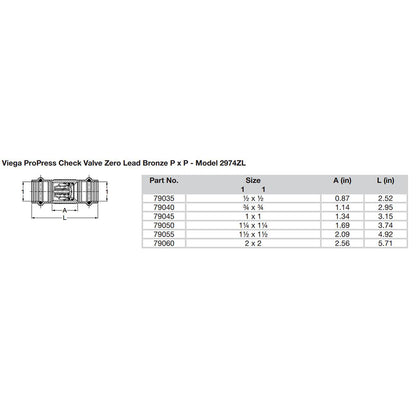 Viega ProPress 112 Zero Lead Check Valve  Double Press Connection  Smart Connect Technology 79055
