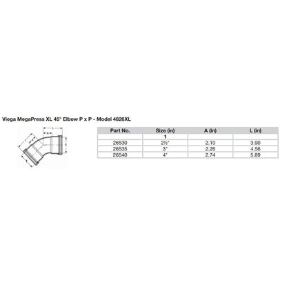 Viega MegaPress 212 45 Carbon Steel Elbow wFKM  Double Press Connection  Smart Connect Technology 26530