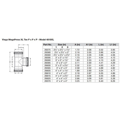 Viega MegaPress 3 Carbon Steel Tee wFKM  Triple Press Connection  Smart Connect Technology 26565