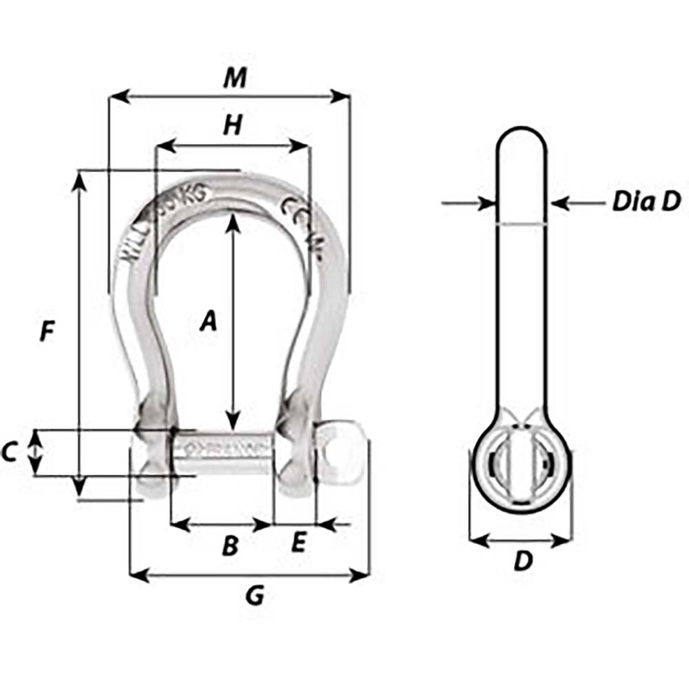 Wichard SelfLocking Bow Shackle  Diameter 12mm  1532 01246