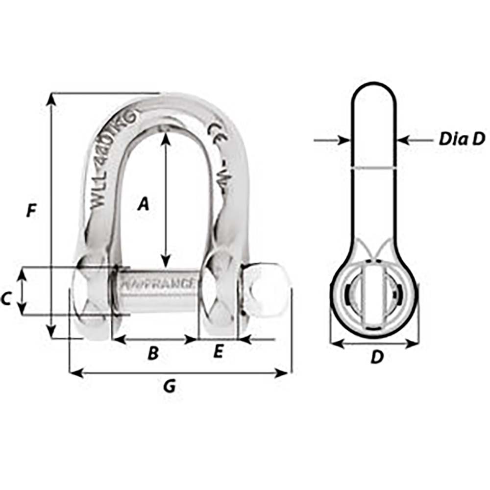Wichard Captive Pin D Shackle  Diameter 5mm  316 01402