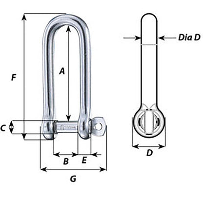 Wichard Captive Pin Long D Shackle  Diameter 5mm  316 01412
