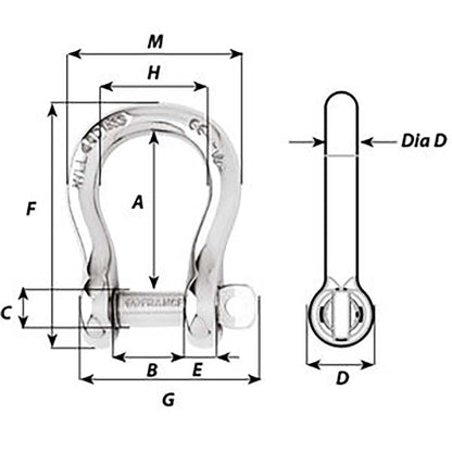 Wichard Captive Pin Bow Shackle  Diameter 6mm  14 01443