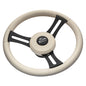 Schmitt Marine Torcello Elite 14 Wheel  Beige Leather  Cap  White Stitching  Black SS Spokes  34 Tapered Shaft PU081B11