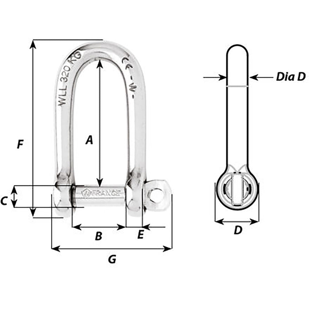 Wichard SelfLocking Long D Shackle  10mm Diameter  1332 01215