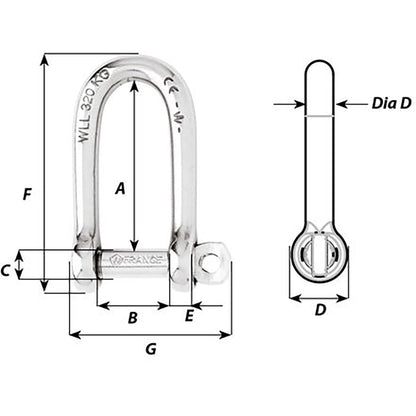 Wichard SelfLocking Long D Shackle  10mm Diameter  1332 01215