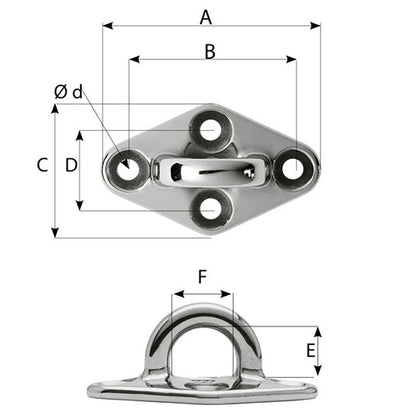 Wichard Diamond Pad Eye  Round  60mm Length 22364  M5 Screw 6644