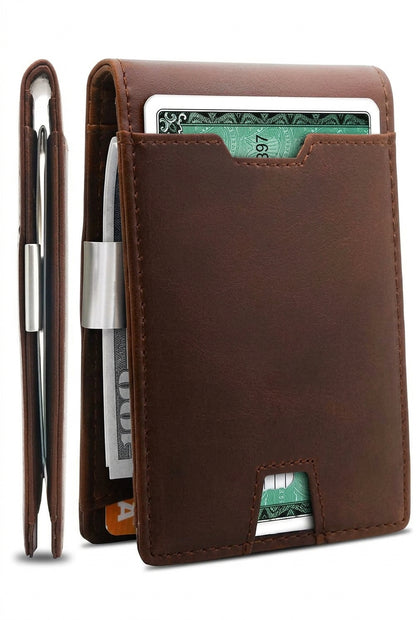 Leather RFID Pocket Wallet with Money Clip (10 Card Capacity)