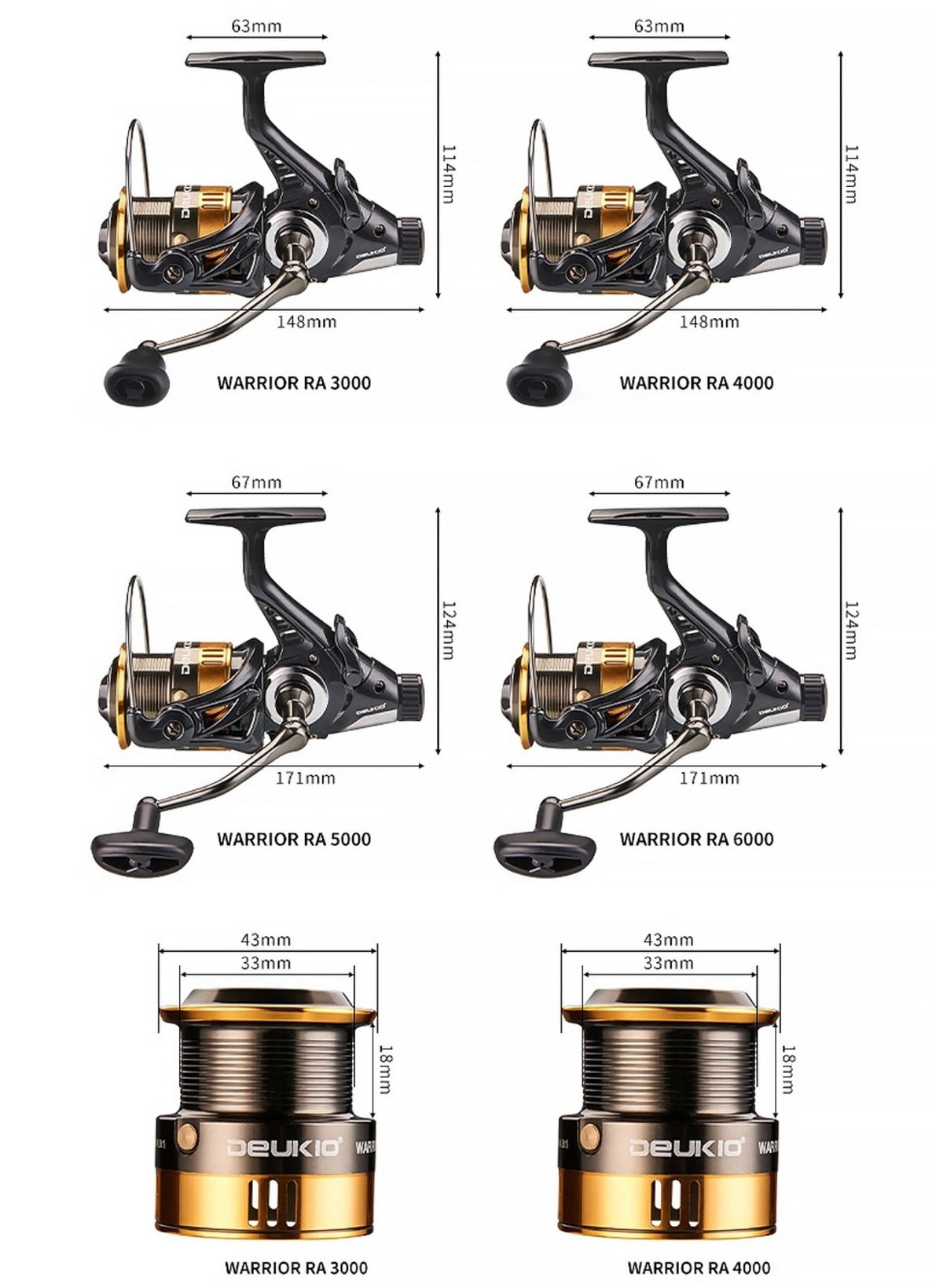 Warrior RA Series Dual Drag Spinning Reel Front & Rear Brake System Bait Clicker Alarm