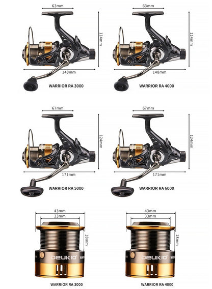 Warrior RA Series Dual Drag Spinning Reel Front & Rear Brake System Bait Clicker Alarm
