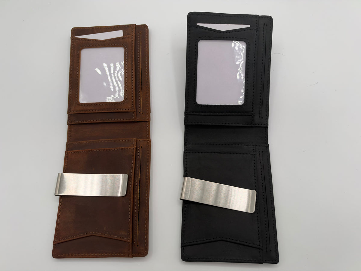 Leather RFID Pocket Wallet with Money Clip (10 Card Capacity)
