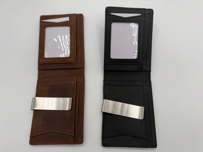 Leather RFID Pocket Wallet with Money Clip (10 Card Capacity)